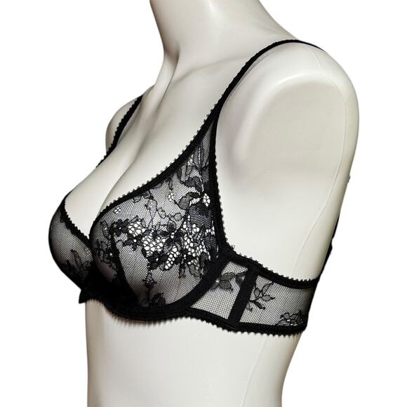 Skims Unlined Lace Underwire Bra Black 34B - Picture 2 of 7